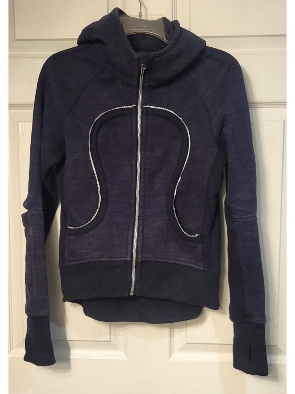 Rare VTG Lululemon Ride On Rock On Back Vent Full Zip Navy Scuba Hoodie SZ 4 Y2K
